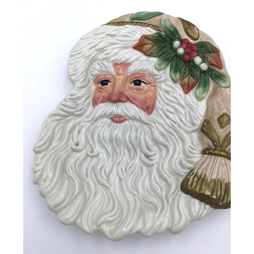 Vintage Fitz and Floyd Ceramic Christmas Plate Set Santa Claus & Holiday Kitten - Picture 8 of 14